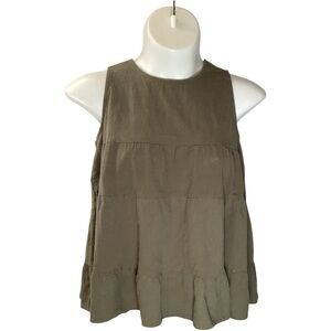 Olive Sleeveless Tiered Blouse, Stretch, Plus Size 2X